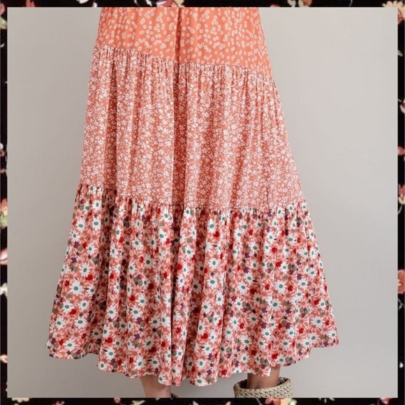 EASEL Mixed Floral Print Midi or Maxi Cottagecore Tiered Prairie Skirt W/Lining - Picture 11 of 16